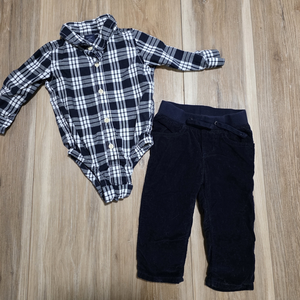 Baby Gap Plaid Button-Up Onesie with Navy Pants